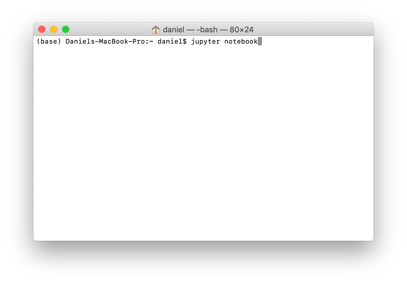 Running the Jupyter Notebook command on the command line.