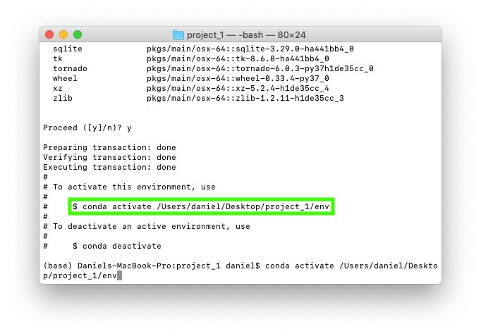conda activate command on the command line