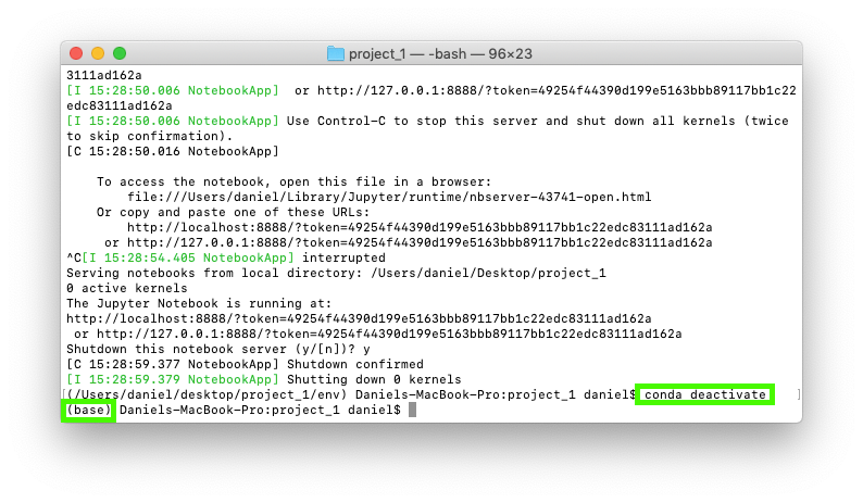 deactivating the current environment using conda deactivate on the command line