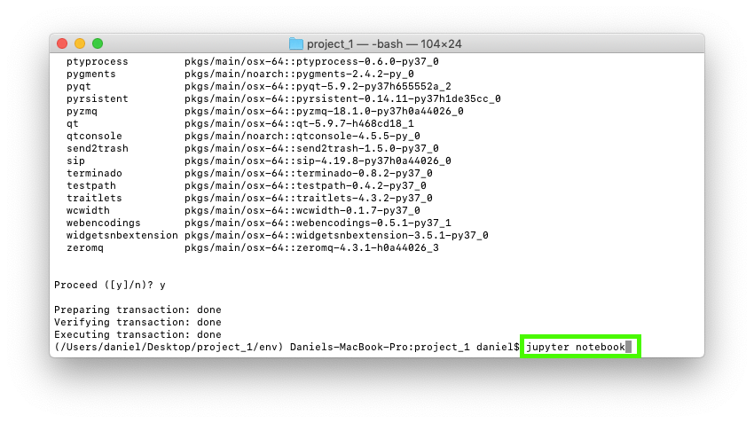 running the jupyter notebook command on the command line after installing the Jupyter package