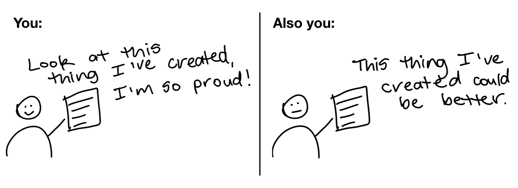 comic showing someone being proud and critical of their work at the same time