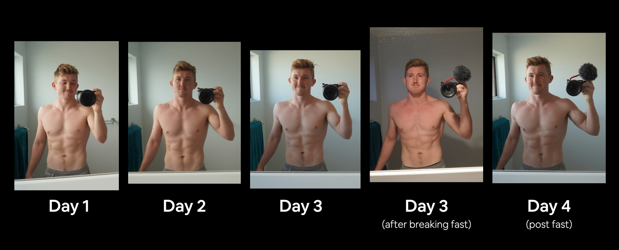 progress shots from day 1 through to day 4 of the 3 day fast