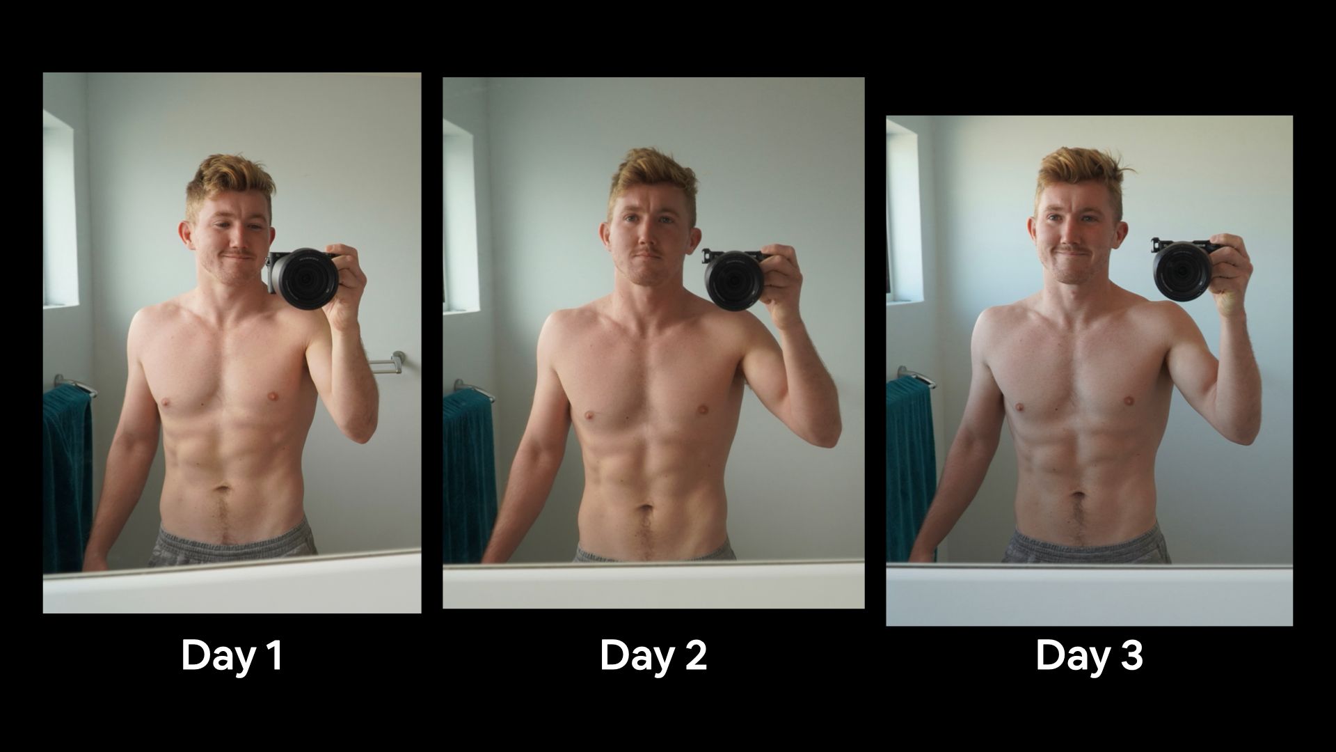 31 day 'dirty' water fast, progress pics. Top row is three weeks ago,  bottom row is yesterday. : r/fasting