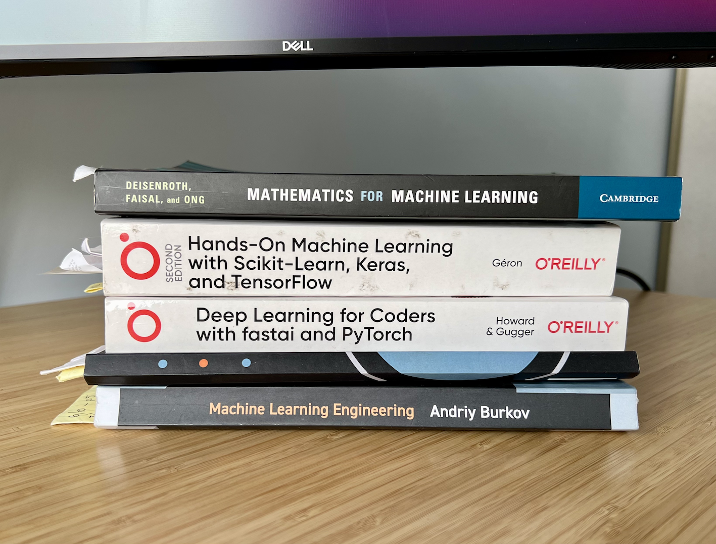 my favourite machine learning books (stacked on my desk)