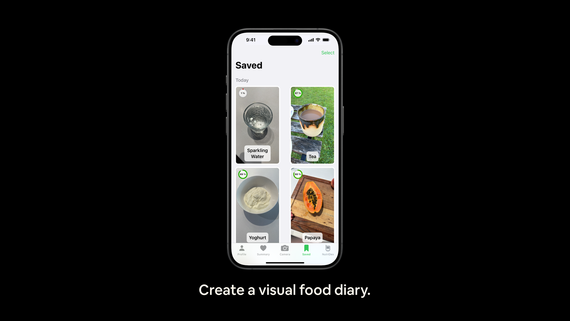 Demo of Nutrify creating a visual food diary.