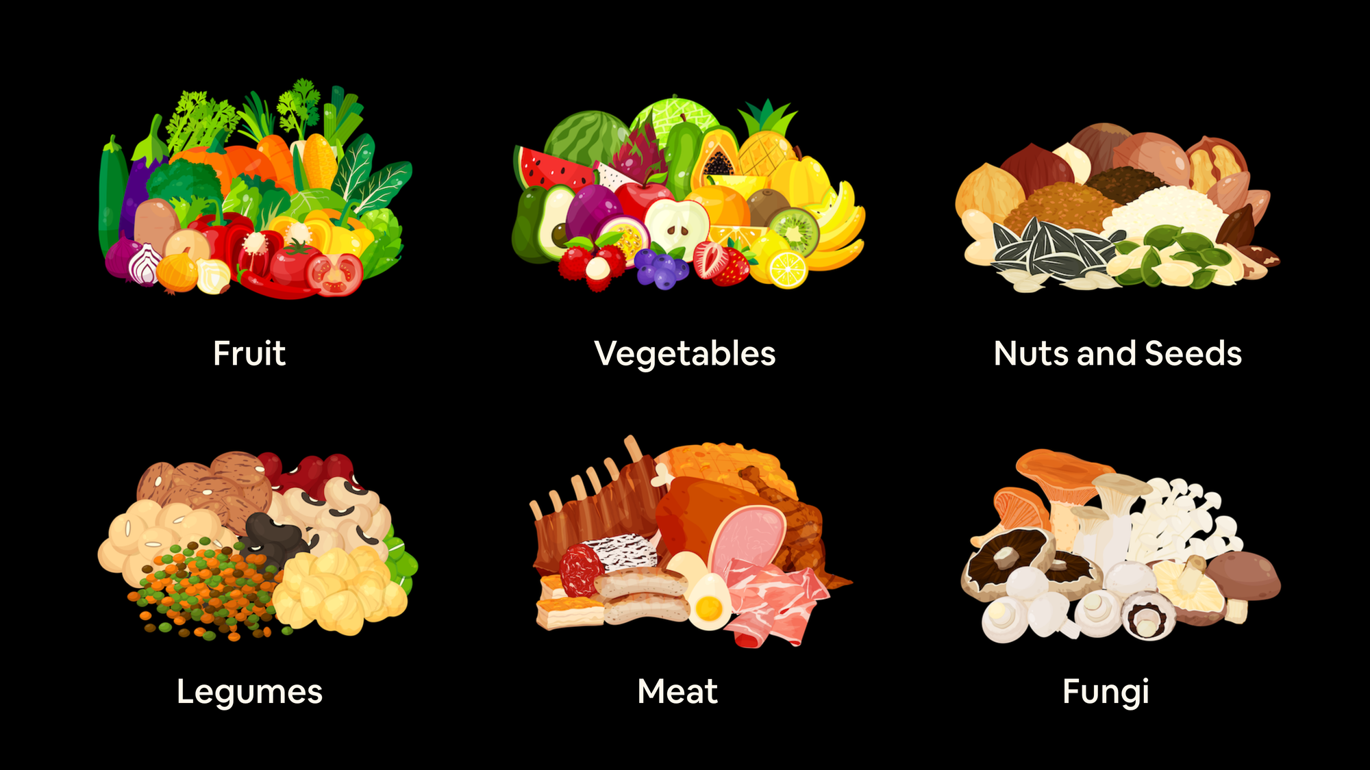 An arrangement of different food icons for different food categories