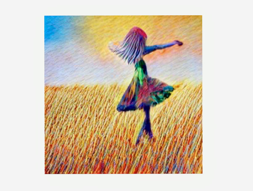 ai-generated water colour painting of a girl dancing in a field